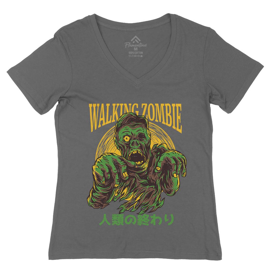 Walking Zombie Womens Organic V-Neck T-Shirt Horror D876