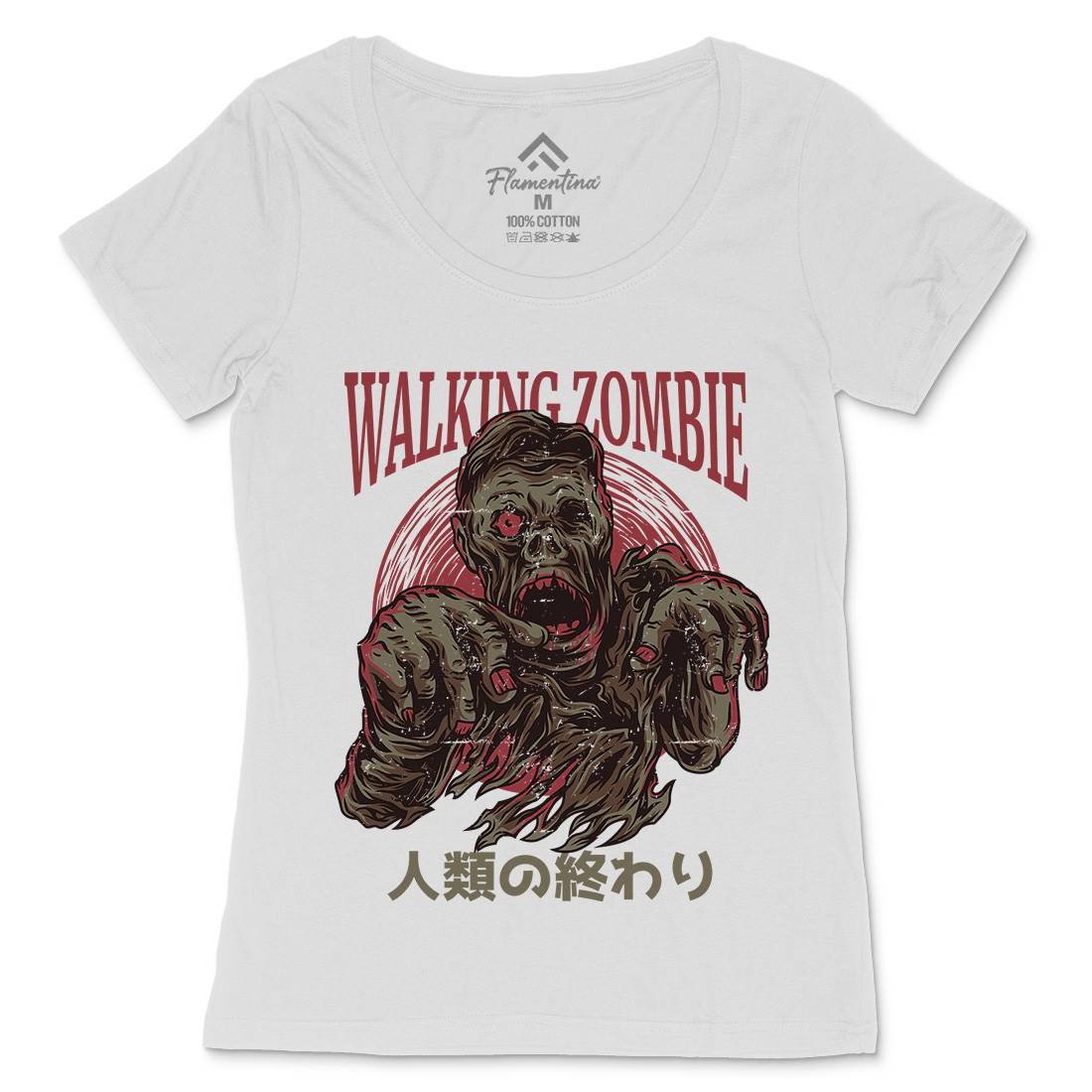 Walking Zombie Womens Scoop Neck T-Shirt Horror D876