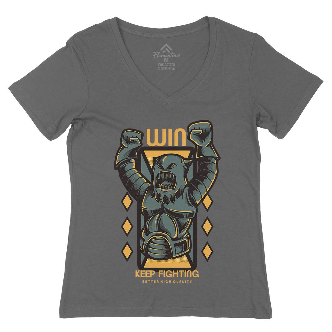 Win Fight Womens Organic V-Neck T-Shirt Warriors D883