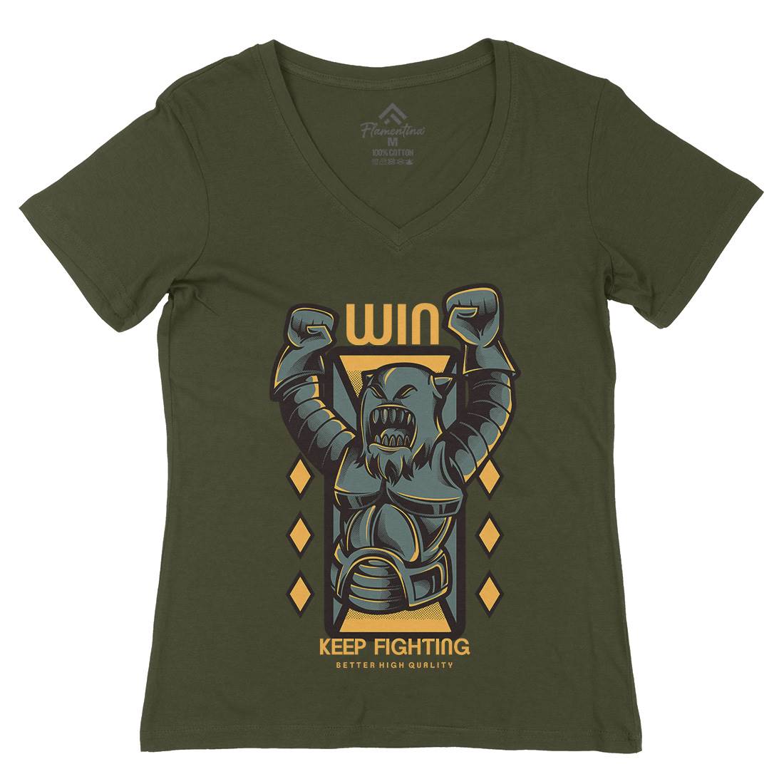 Win Fight Womens Organic V-Neck T-Shirt Warriors D883