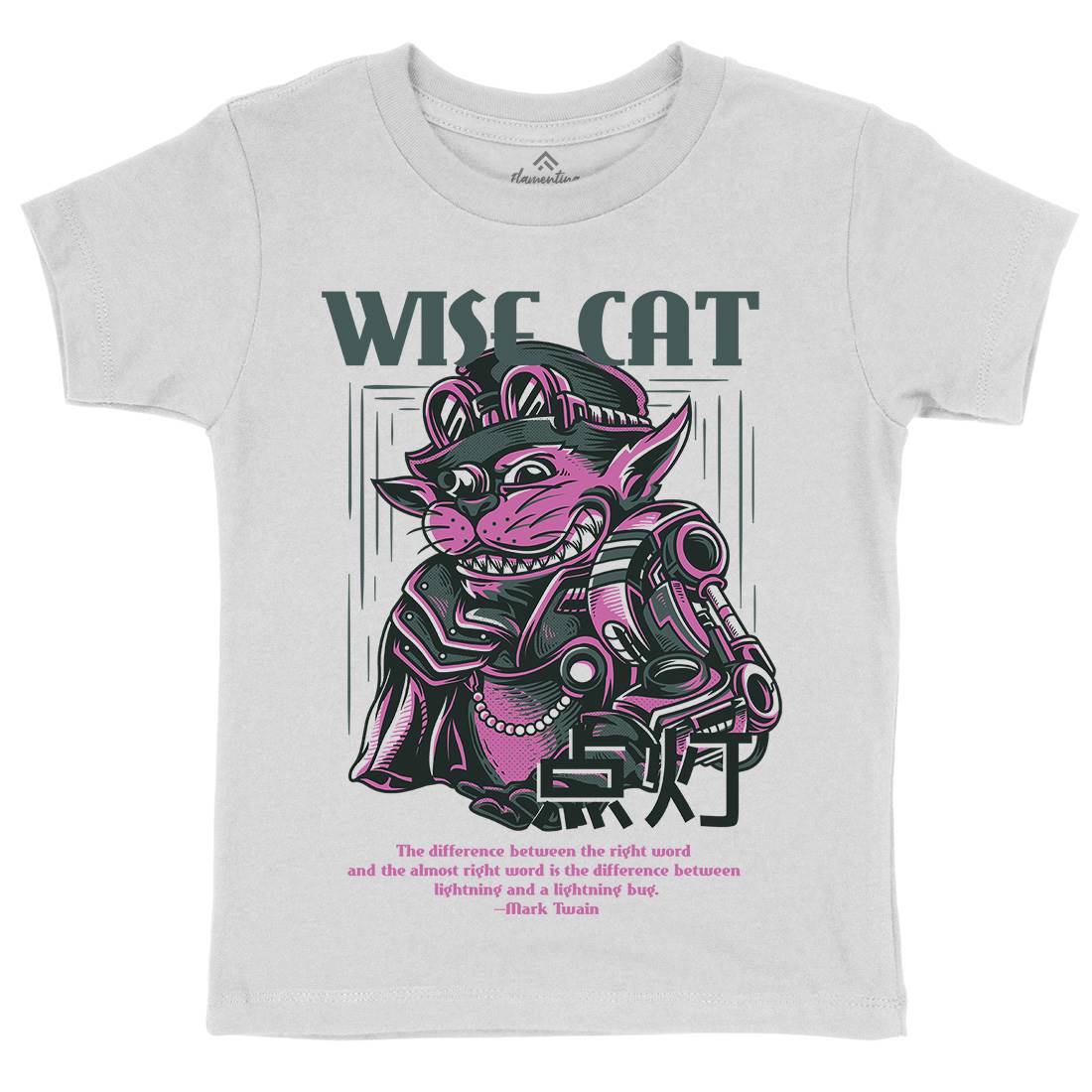 Wise Cat Kids Crew Neck T-Shirt Animals D884