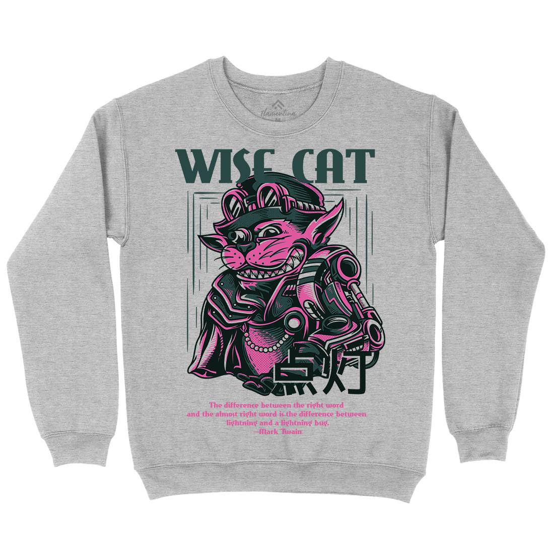 Wise Cat Mens Crew Neck Sweatshirt Animals D884