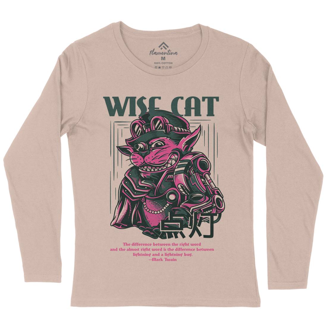 Wise Cat Womens Long Sleeve T-Shirt Animals D884