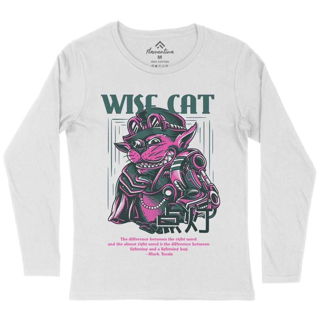 Wise Cat Womens Long Sleeve T-Shirt Animals D884