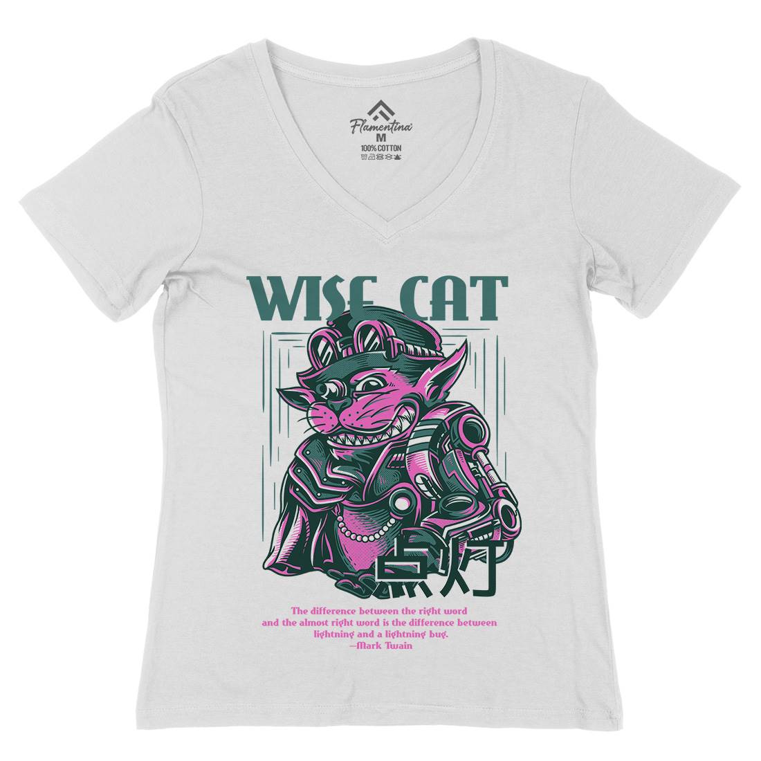 Wise Cat Womens Organic V-Neck T-Shirt Animals D884