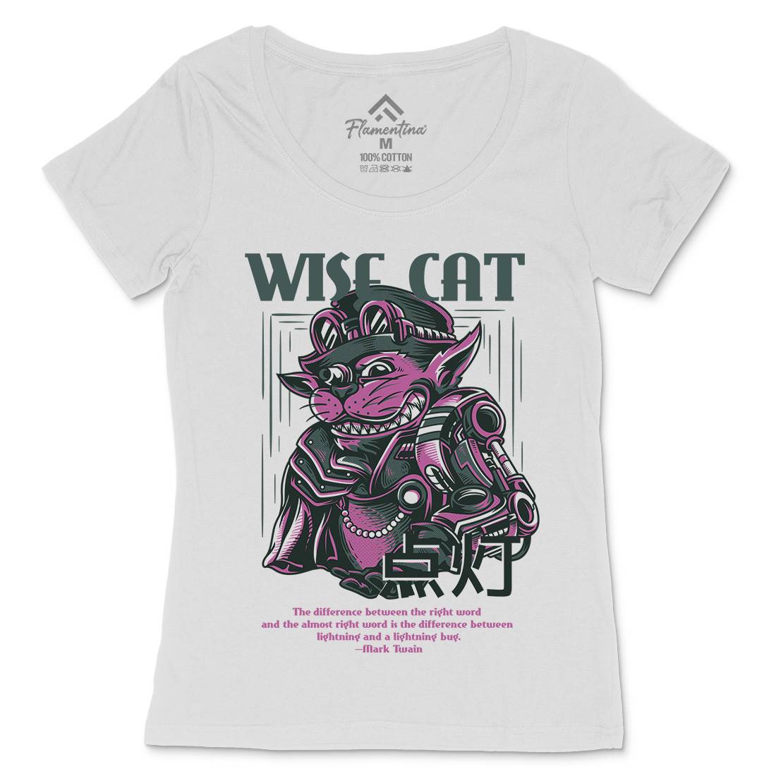 Wise Cat Womens Scoop Neck T-Shirt Animals D884