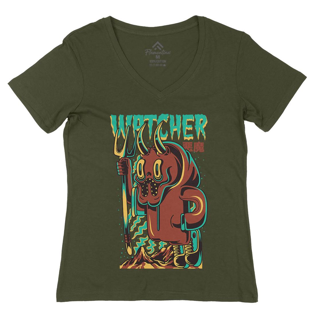 Witcher Womens Organic V-Neck T-Shirt Horror D885