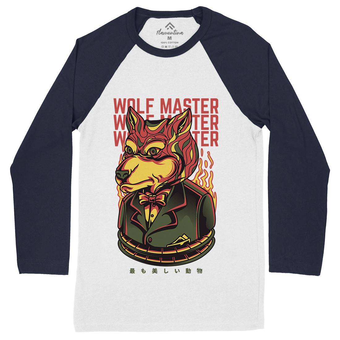 Wolf Master Mens Long Sleeve Baseball T-Shirt Animals D886