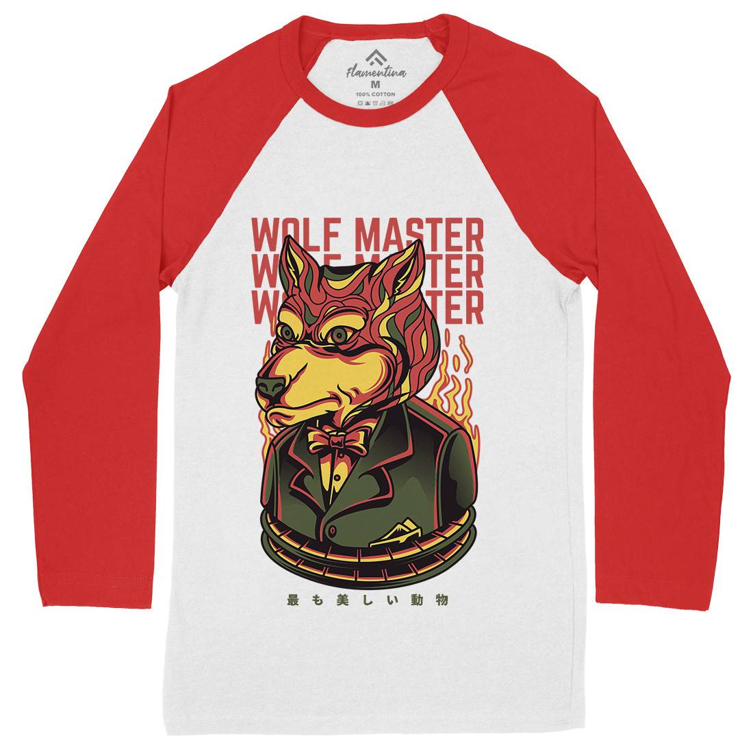 Wolf Master Mens Long Sleeve Baseball T-Shirt Animals D886