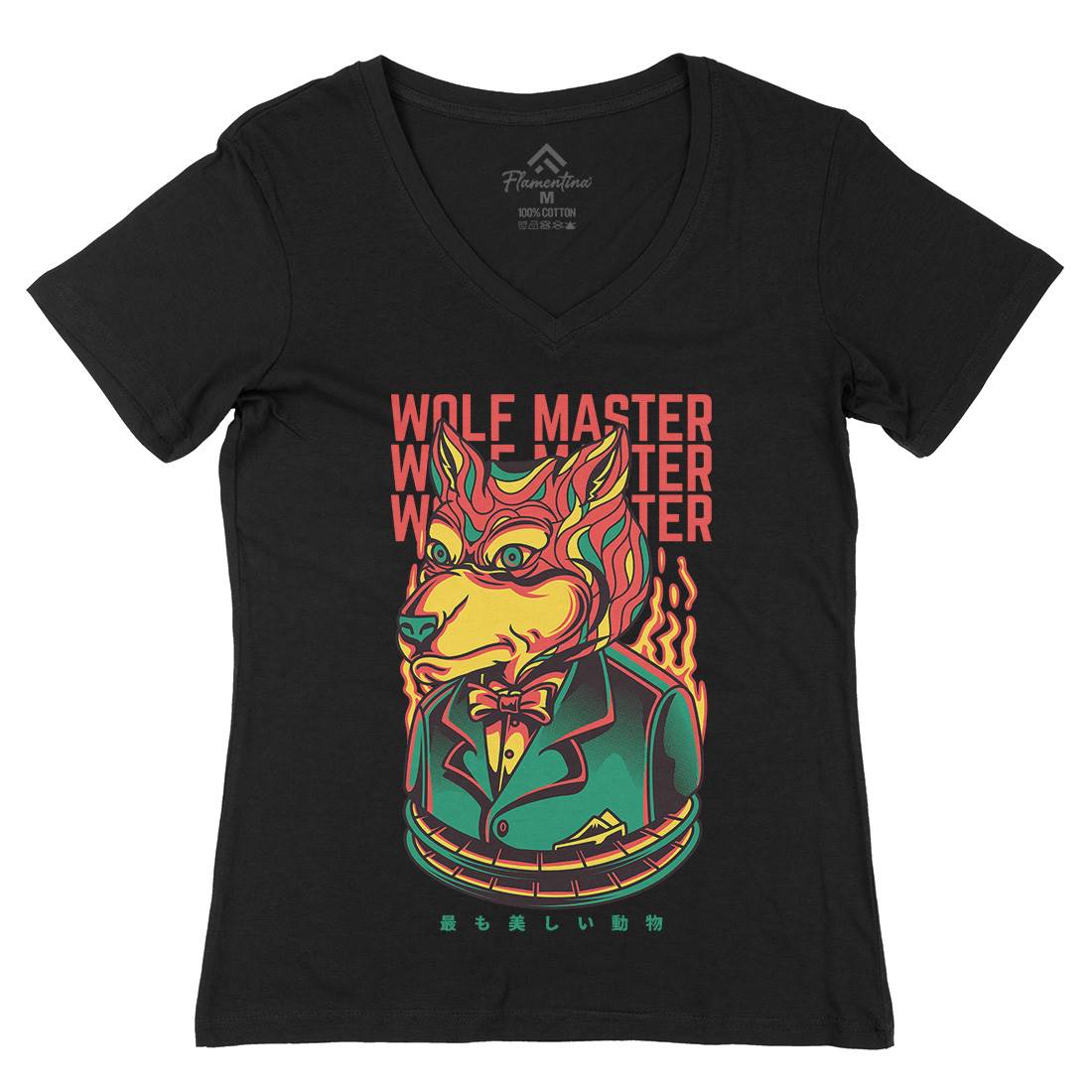 Wolf Master Womens Organic V-Neck T-Shirt Animals D886