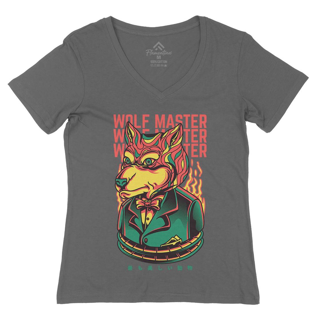 Wolf Master Womens Organic V-Neck T-Shirt Animals D886