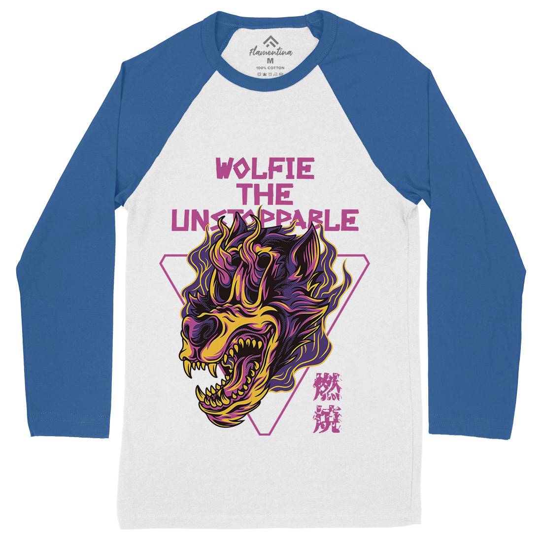 Wolf Skull Mens Long Sleeve Baseball T-Shirt Horror D887