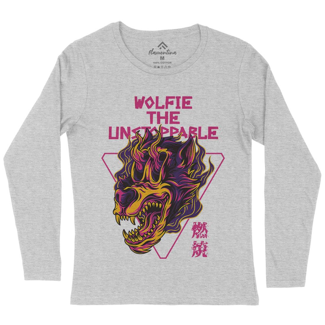 Wolf Skull Womens Long Sleeve T-Shirt Horror D887