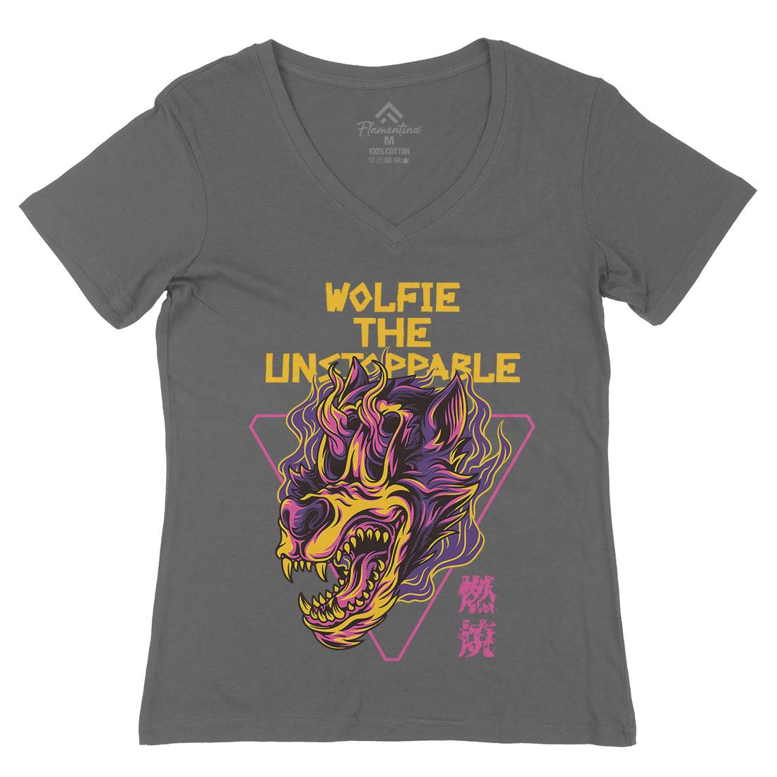 Wolf Skull Womens Organic V-Neck T-Shirt Horror D887