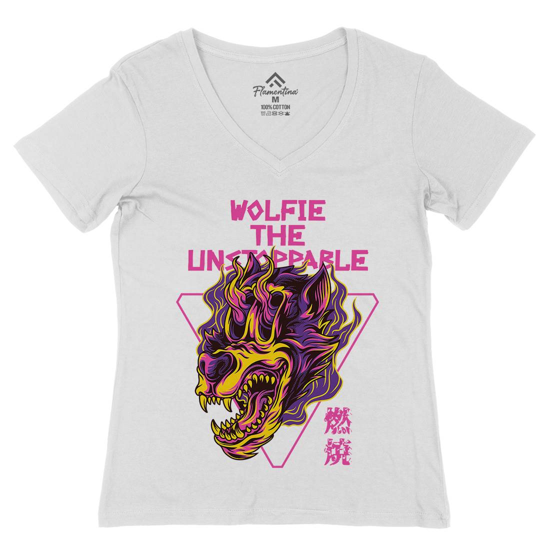 Wolf Skull Womens Organic V-Neck T-Shirt Horror D887