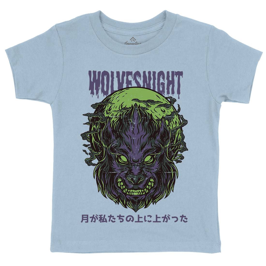 Wolves Night Kids Crew Neck T-Shirt Horror D888