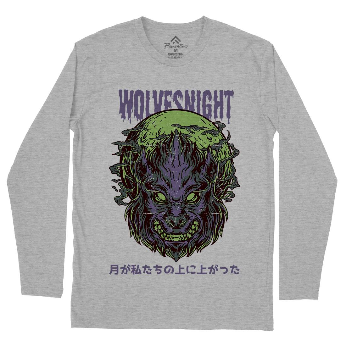 Wolves Night Mens Long Sleeve T-Shirt Horror D888