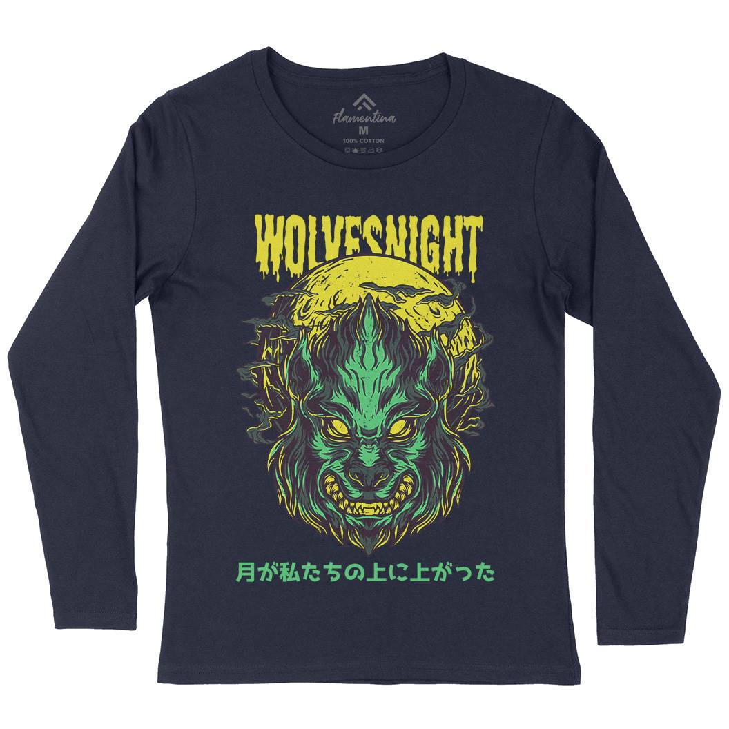Wolves Night Womens Long Sleeve T-Shirt Horror D888