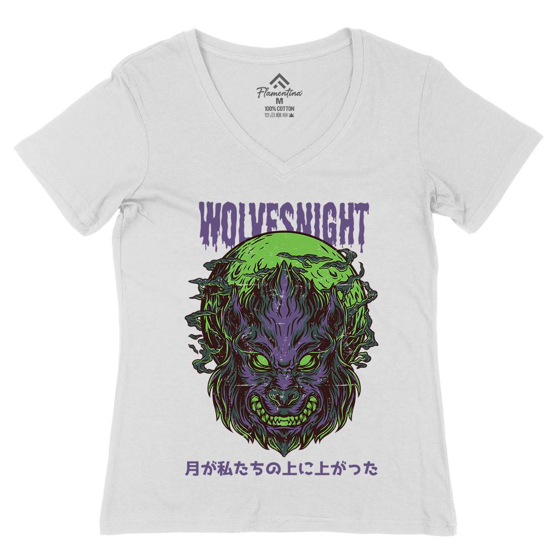 Wolves Night Womens Organic V-Neck T-Shirt Horror D888