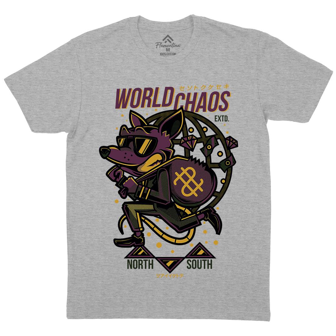 World In Chaos Mens Organic Crew Neck T-Shirt Illuminati D890