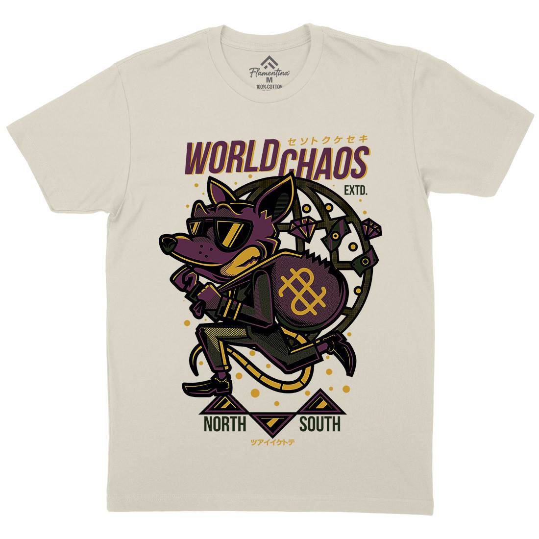 World In Chaos Mens Organic Crew Neck T-Shirt Illuminati D890