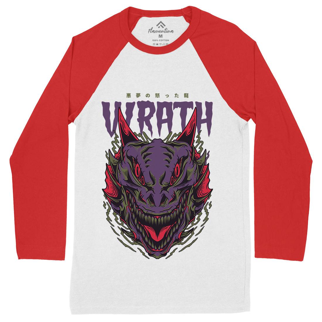 Wrath Monster Mens Long Sleeve Baseball T-Shirt Horror D891