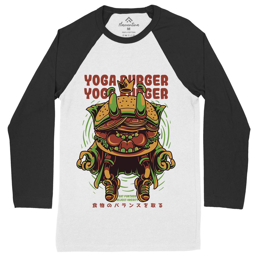 Yoga Burger Mens Long Sleeve Baseball T-Shirt Food D892