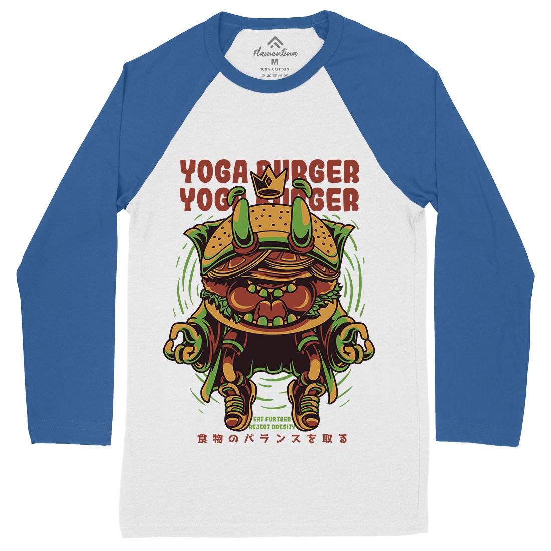 Yoga Burger Mens Long Sleeve Baseball T-Shirt Food D892