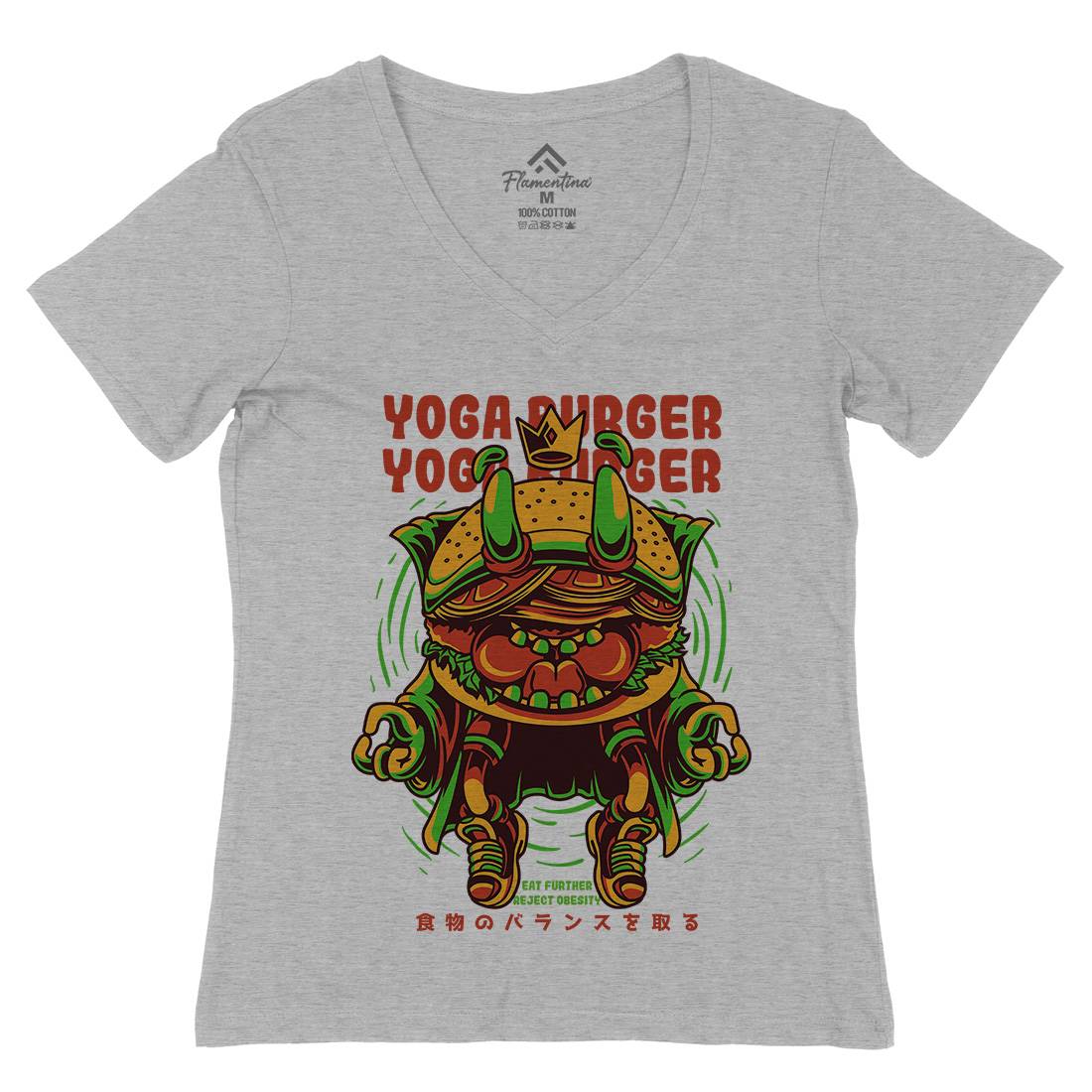 Yoga Burger Womens Organic V-Neck T-Shirt Food D892
