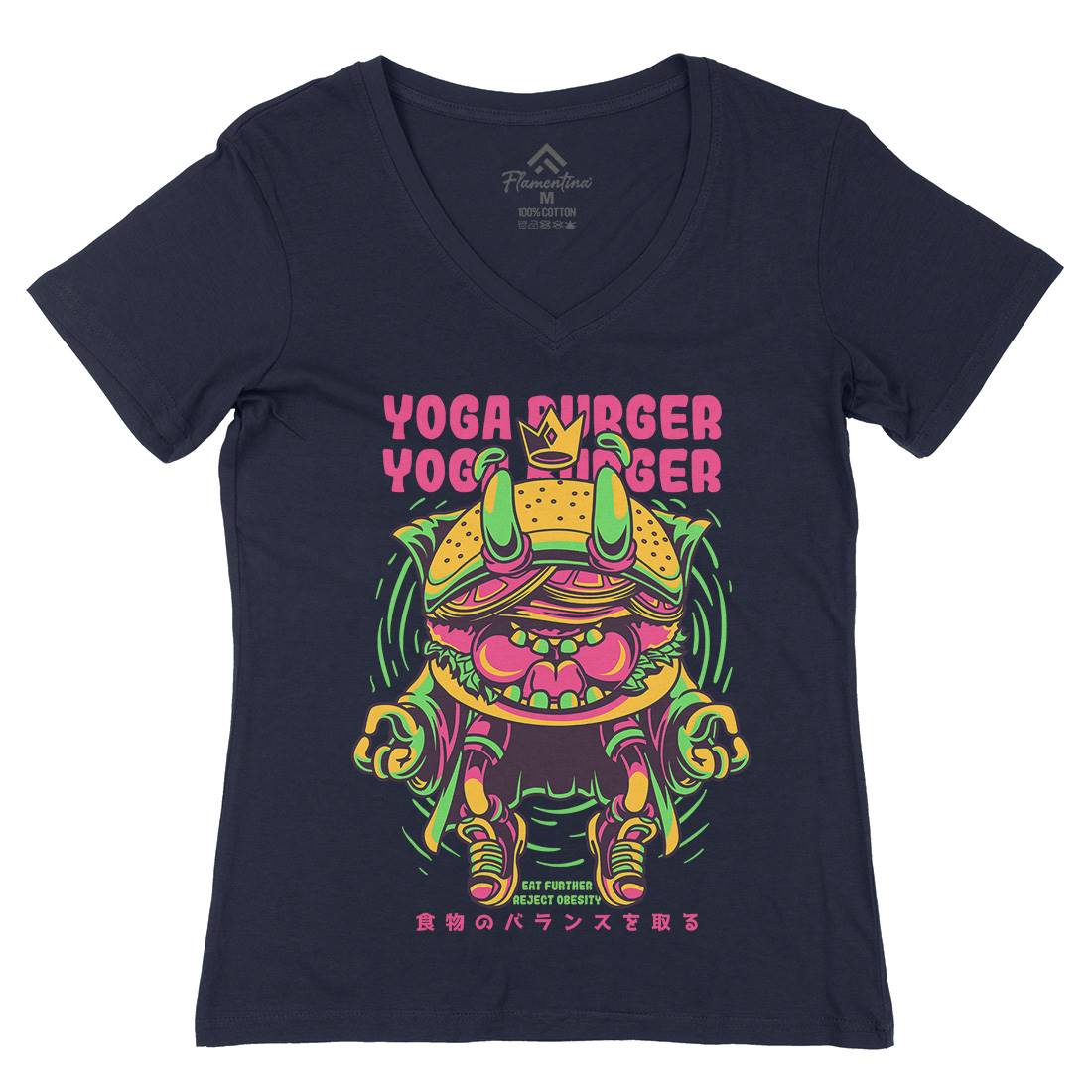Yoga Burger Womens Organic V-Neck T-Shirt Food D892