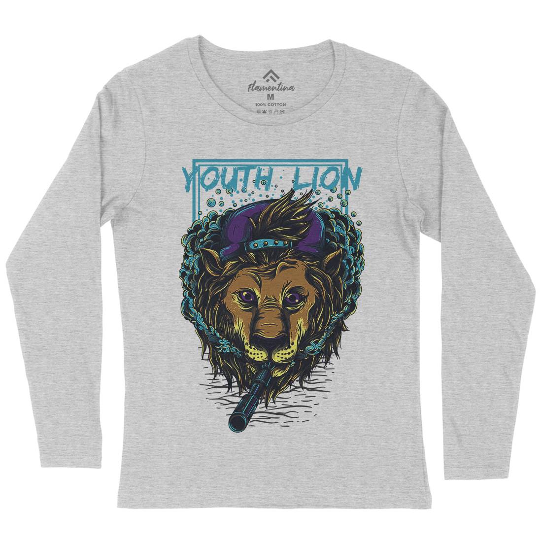 Youth Lion Womens Long Sleeve T-Shirt Animals D893