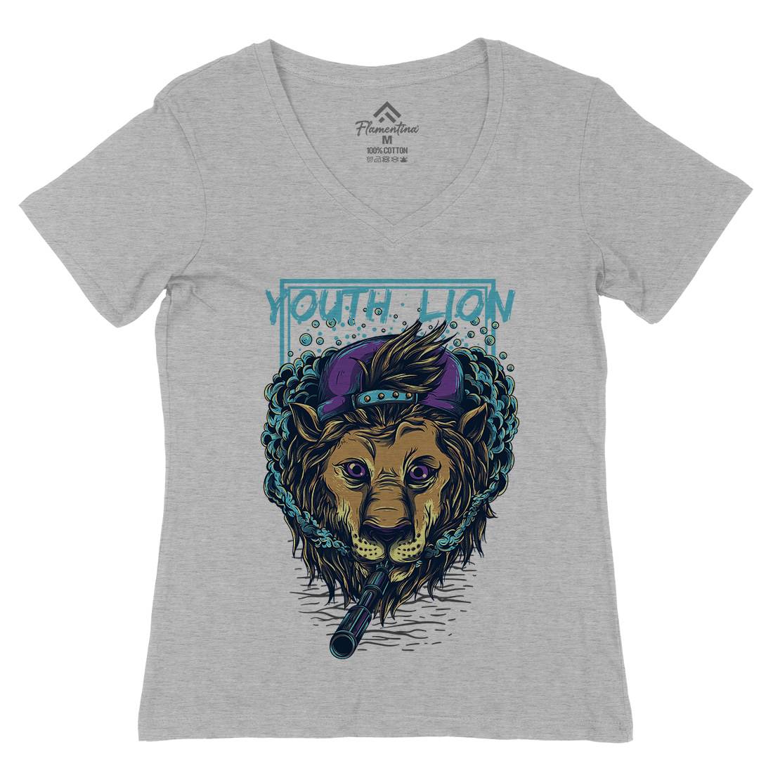 Youth Lion Womens Organic V-Neck T-Shirt Animals D893