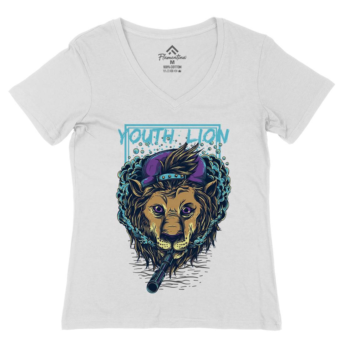 Youth Lion Womens Organic V-Neck T-Shirt Animals D893