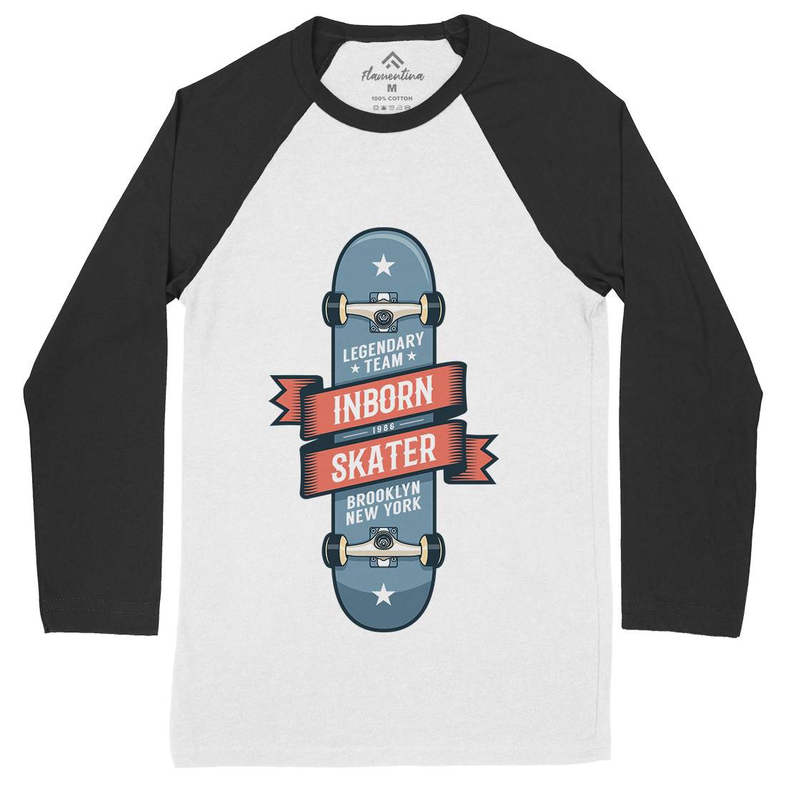 Inborn Skater Mens Long Sleeve Baseball T-Shirt Skate D895