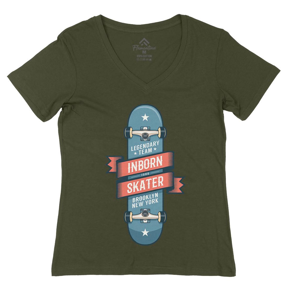 Inborn Skater Womens Organic V-Neck T-Shirt Skate D895