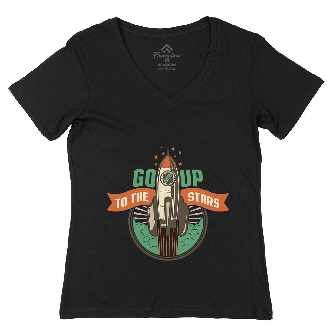 Go Up Womens Organic V-Neck T-Shirt Space D896