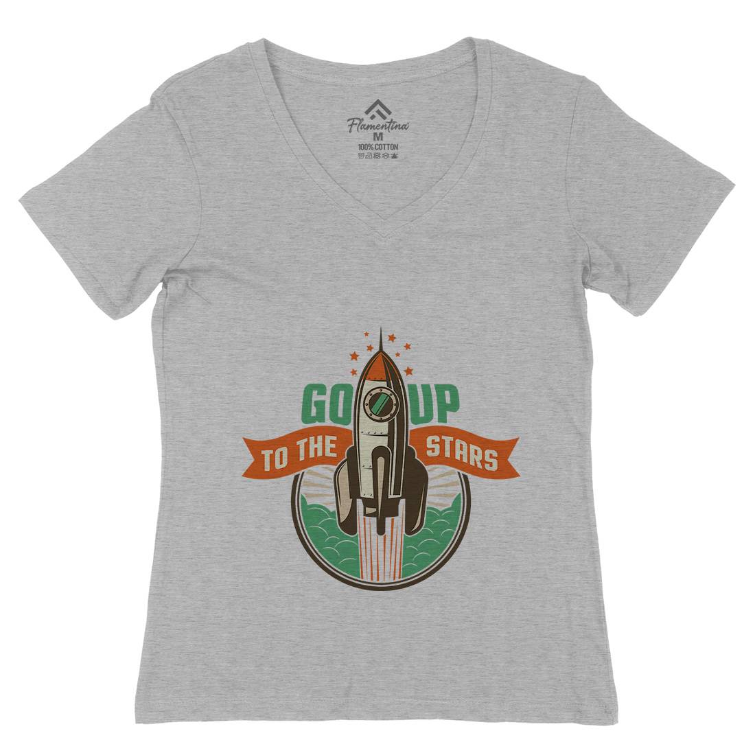 Go Up Womens Organic V-Neck T-Shirt Space D896