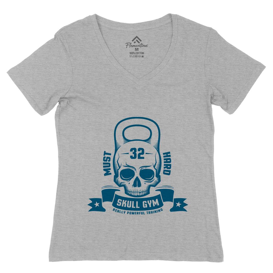 Skull Womens Organic V-Neck T-Shirt Gym D898