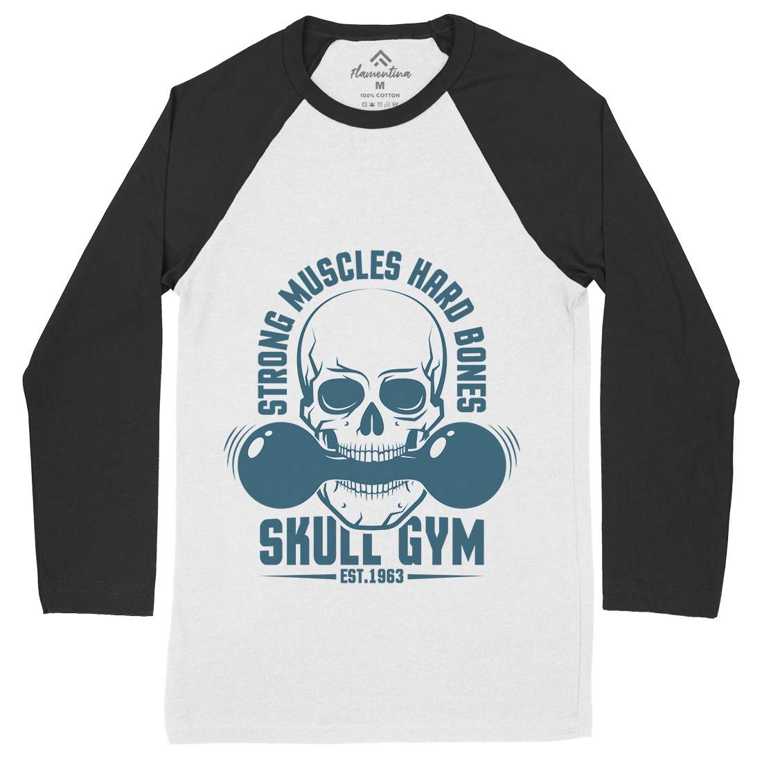 Skull Gym Mens Long Sleeve Baseball T-Shirt Gym D899