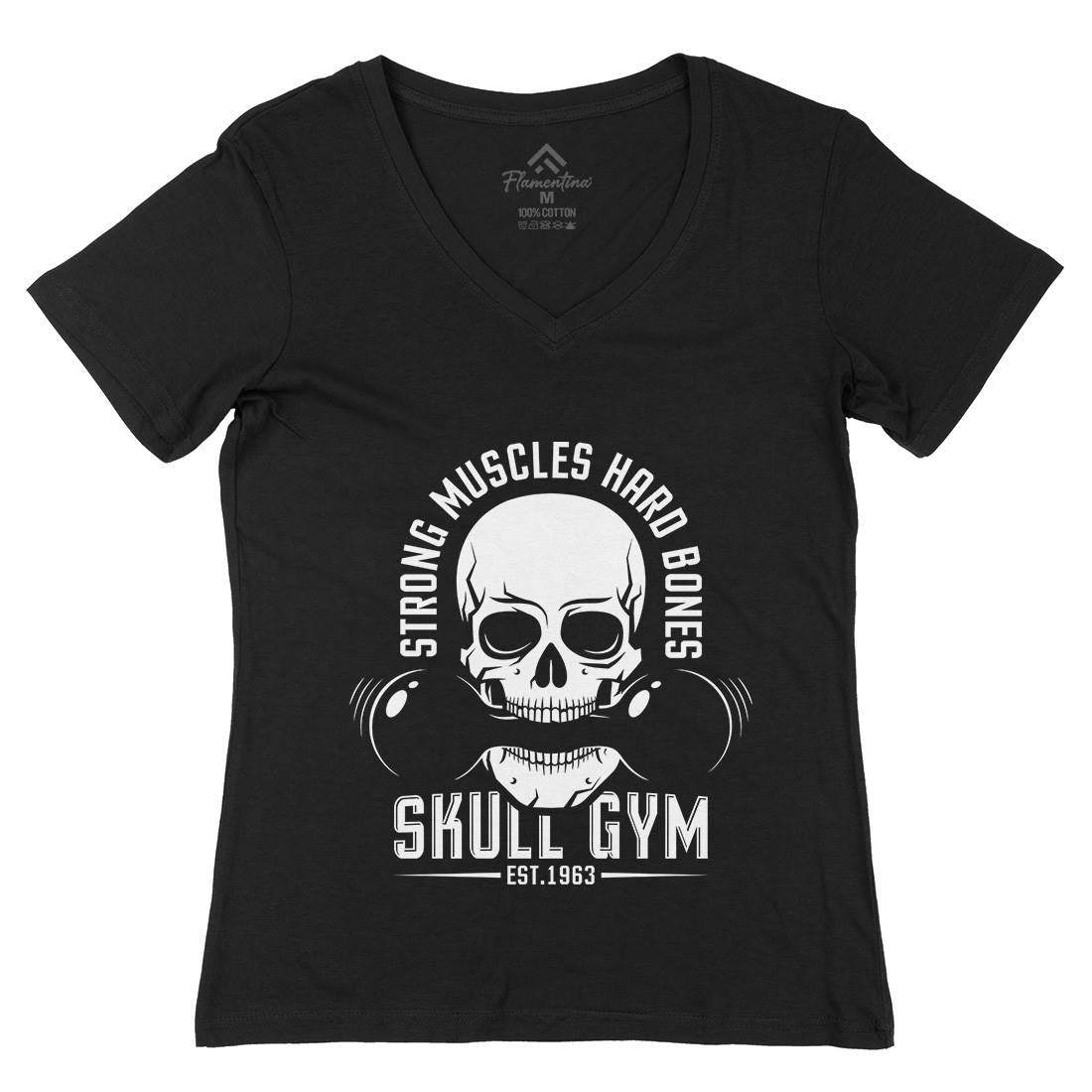 Skull Gym Womens Organic V-Neck T-Shirt Gym D899