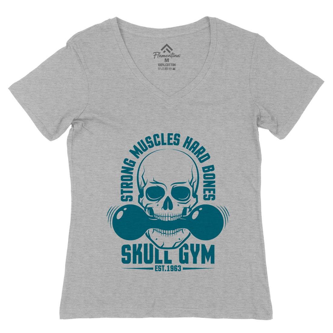Skull Gym Womens Organic V-Neck T-Shirt Gym D899