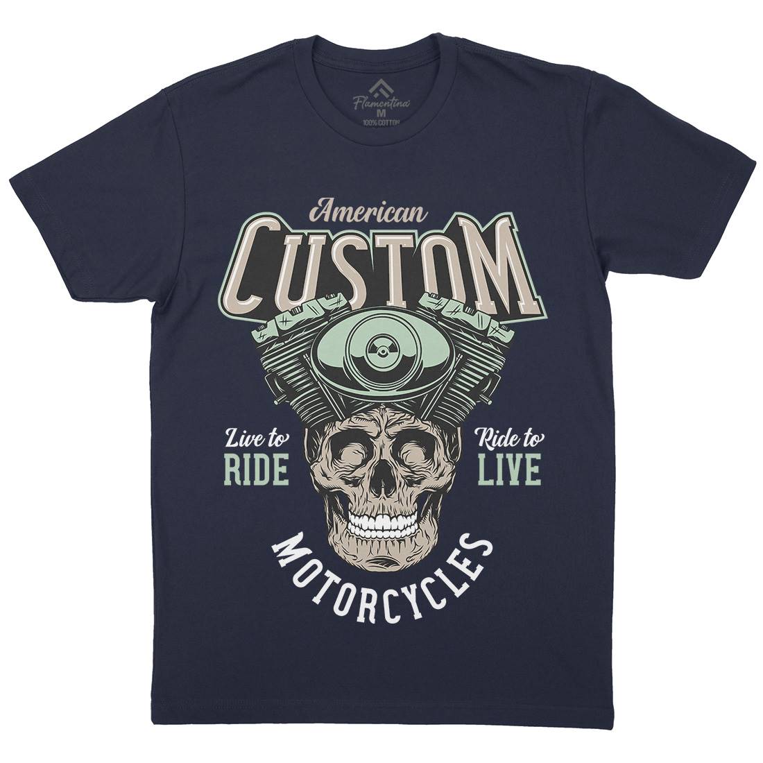 American Custom Mens Crew Neck T-Shirt Motorcycles D902