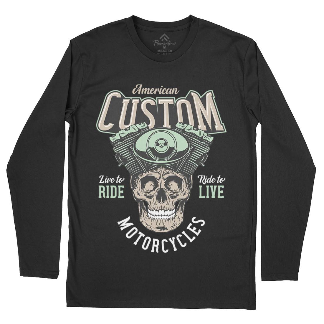 American Custom Mens Long Sleeve T-Shirt Motorcycles D902