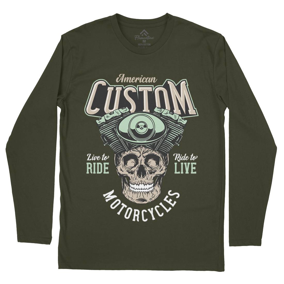 American Custom Mens Long Sleeve T-Shirt Motorcycles D902