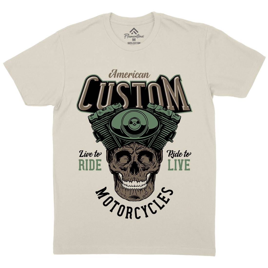 American Custom Mens Organic Crew Neck T-Shirt Motorcycles D902