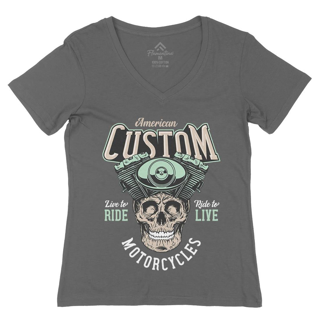 American Custom Womens Organic V-Neck T-Shirt Motorcycles D902