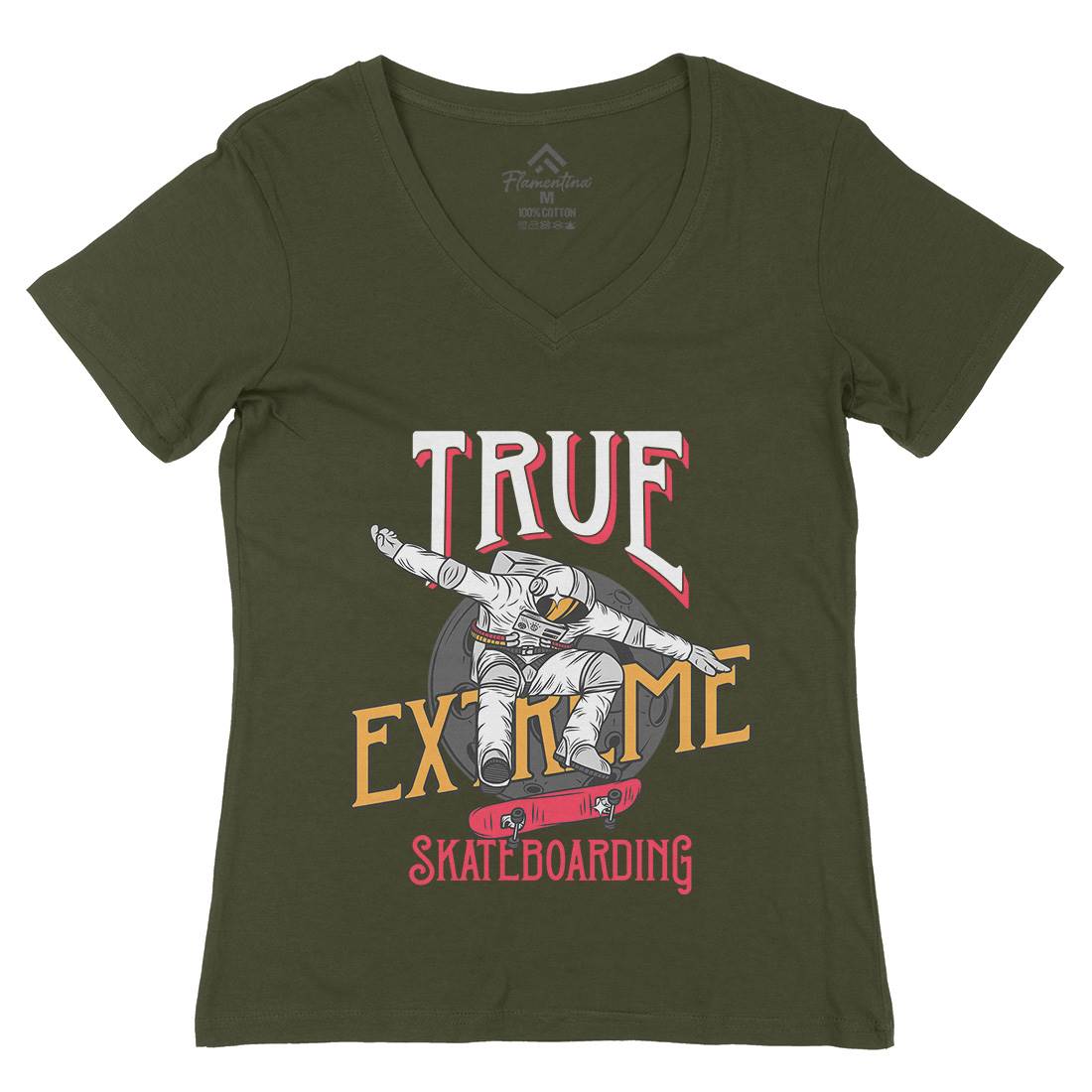 Astronaut Extreme Womens Organic V-Neck T-Shirt Space D903
