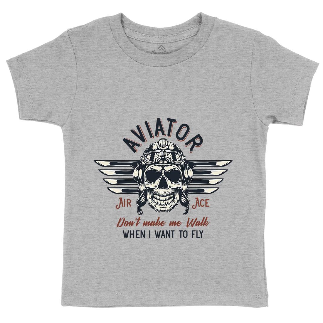 Aviator Skull Kids Crew Neck T-Shirt Army D904