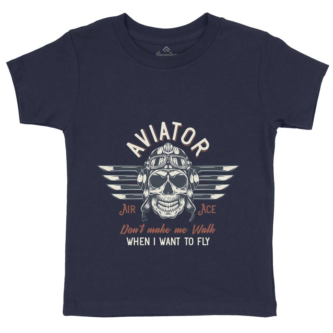 Aviator Skull Kids Organic Crew Neck T-Shirt Army D904