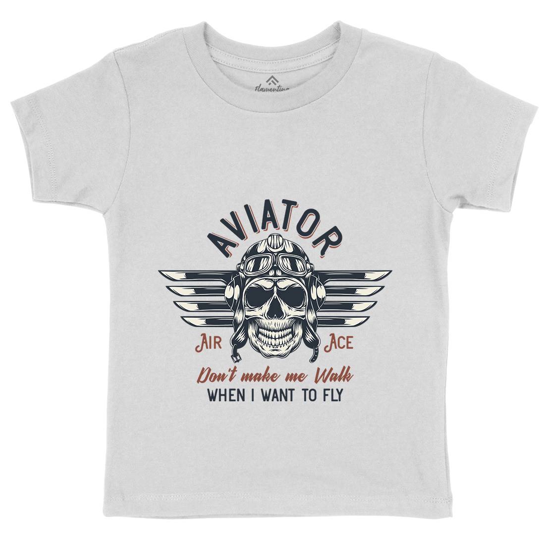 Aviator Skull Kids Crew Neck T-Shirt Army D904